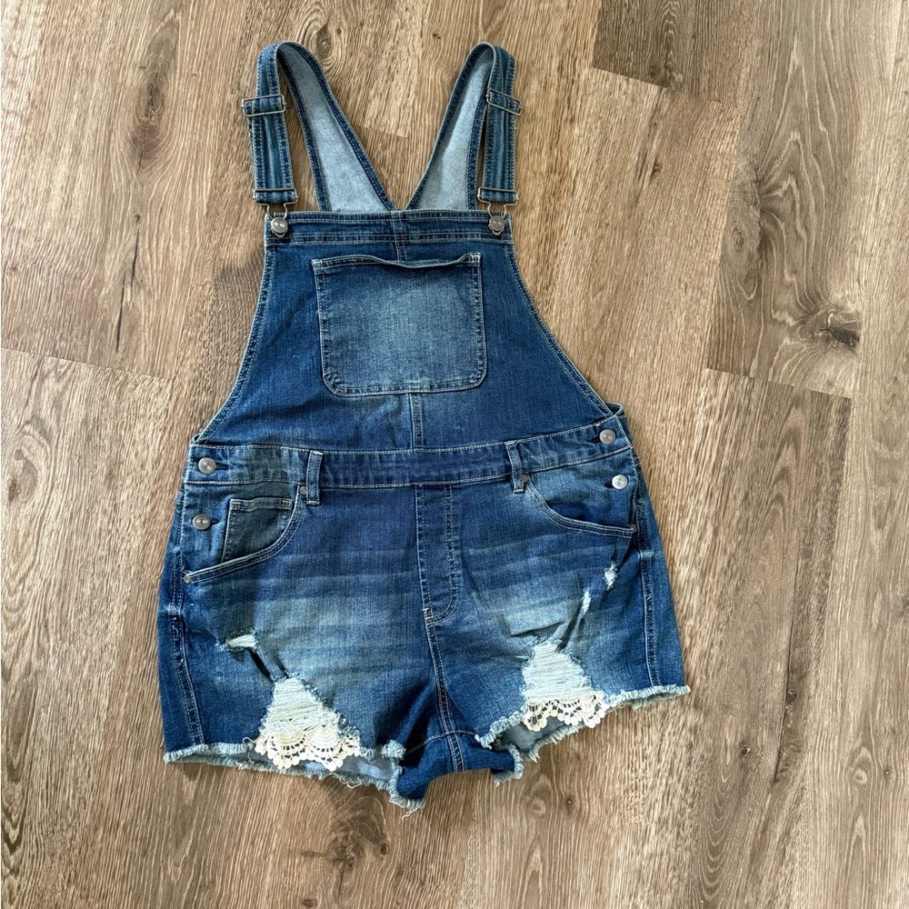 Denim Overalls with Lace Trim size M new missing tag